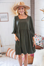 Load image into Gallery viewer, Moss Square Neck Three-Quarter Sleeve Woven Dress
