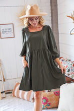 Load image into Gallery viewer, Moss Square Neck Three-Quarter Sleeve Woven Dress
