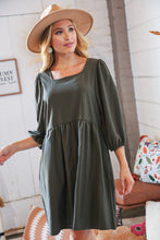 Load image into Gallery viewer, Moss Square Neck Three-Quarter Sleeve Woven Dress
