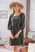 Load image into Gallery viewer, Moss Square Neck Three-Quarter Sleeve Woven Dress
