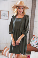 Load image into Gallery viewer, Moss Square Neck Three-Quarter Sleeve Woven Dress
