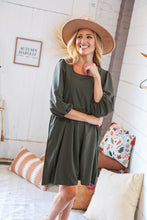 Load image into Gallery viewer, Moss Square Neck Three-Quarter Sleeve Woven Dress
