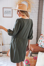 Load image into Gallery viewer, Moss Square Neck Three-Quarter Sleeve Woven Dress
