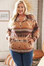 Load image into Gallery viewer, Taupe &amp; Brown Brushed Aztec Oversize Pocketed Shacket
