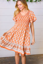 Load image into Gallery viewer, Apricot Paisley Fit and Flare Smocked Midi Dress
