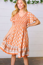 Load image into Gallery viewer, Apricot Paisley Fit and Flare Smocked Midi Dress
