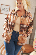 Load image into Gallery viewer, Taupe &amp; Brown Brushed Aztec Oversize Pocketed Shacket
