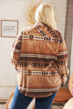 Load image into Gallery viewer, Taupe &amp; Brown Brushed Aztec Oversize Pocketed Shacket
