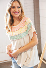 Load image into Gallery viewer, Peach Floral Color Block Thermal Knit Out Seam Pullover
