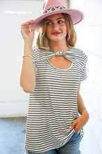 Load image into Gallery viewer, Black/Ivory Stripe Knotted Short Sleeve Top
