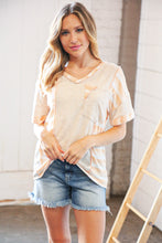 Load image into Gallery viewer, Peach/Tan Terry V Neck Color Block Stripe Loose Fit Top
