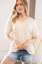 Load image into Gallery viewer, Peach/Tan Terry V Neck Color Block Stripe Loose Fit Top
