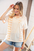 Load image into Gallery viewer, Peach/Tan Terry V Neck Color Block Stripe Loose Fit Top
