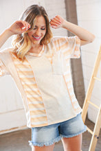 Load image into Gallery viewer, Peach/Tan Terry V Neck Color Block Stripe Loose Fit Top
