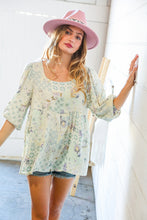 Load image into Gallery viewer, Mint Patchwork Print Crinkle Woven Babydoll Top
