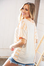 Load image into Gallery viewer, Peach/Tan Terry V Neck Color Block Stripe Loose Fit Top
