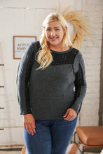 Load image into Gallery viewer, Charcoal Distressed Knit Eyelet Yoke Top
