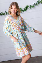 Load image into Gallery viewer, Light Blue Boho Challis Surplice Pocketed Dress
