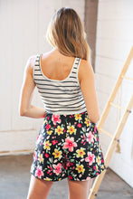 Load image into Gallery viewer, Stripe &amp; Floral Frill Waist Two Fer Pocketed Romper
