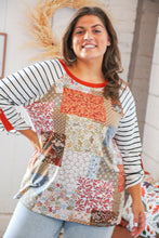 Load image into Gallery viewer, Floral Patchwork &amp; Stripe Raglan Roll Up Button Top
