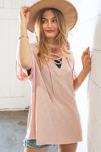 Load image into Gallery viewer, Rose Drop Shoulder Lace Up Terry Knit Top
