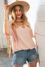 Load image into Gallery viewer, Rose Drop Shoulder Lace Up Terry Knit Top
