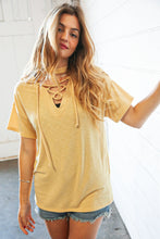 Load image into Gallery viewer, Sunflower Drop Shoulder Lace Up Terry Knit Top
