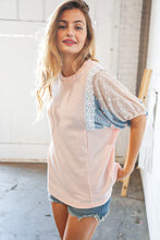 Load image into Gallery viewer, Blush Floral Thermal Color Block Crochet Lace Top
