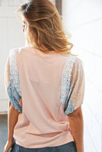 Load image into Gallery viewer, Blush Floral Thermal Color Block Crochet Lace Top
