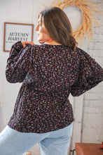 Load image into Gallery viewer, Black Boho Ethnic Floral Ruffle Baby Doll Peplum Blouse
