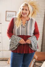 Load image into Gallery viewer, Berry Hacci Aztec Multistripe Outseam Bell Sleeve Top
