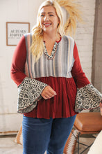 Load image into Gallery viewer, Berry Hacci Aztec Multistripe Outseam Bell Sleeve Top
