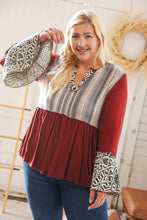 Load image into Gallery viewer, Berry Hacci Aztec Multistripe Outseam Bell Sleeve Top
