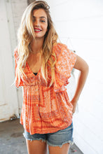Load image into Gallery viewer, Peach Boho Floral Baby Doll Peplum Woven Blouse
