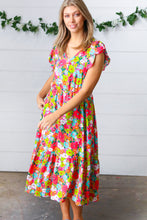 Load image into Gallery viewer, Multicolor Floral Boho Elastic Waist Ruffle Midi Dress
