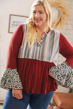 Load image into Gallery viewer, Berry Hacci Aztec Multistripe Outseam Bell Sleeve Top
