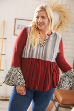 Load image into Gallery viewer, Berry Hacci Aztec Multistripe Outseam Bell Sleeve Top
