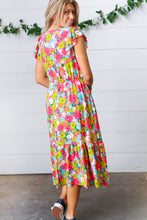 Load image into Gallery viewer, Multicolor Floral Boho Elastic Waist Ruffle Midi Dress
