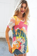 Load image into Gallery viewer, Multicolor Tie Dye Terry V Neck Short Sleeve Top
