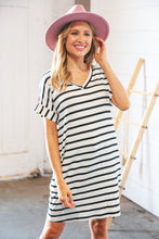 Load image into Gallery viewer, Black &amp; Ivory Stripe V Neck Cap Short Sleeve Dress
