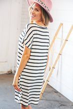 Load image into Gallery viewer, Black &amp; Ivory Stripe V Neck Cap Short Sleeve Dress
