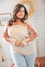 Load image into Gallery viewer, Beige Textured Two-Tone Leopard Print Color Block Pullover Top
