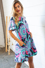 Load image into Gallery viewer, Multicolor Geo Print Double Ruffle Short Sleeve Pocket Dress
