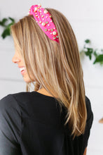 Load image into Gallery viewer, Pink Pearl &amp; Jewels Top Knot Knit Headband
