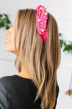 Load image into Gallery viewer, Pink Pearl &amp; Jewels Top Knot Knit Headband
