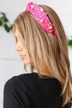 Load image into Gallery viewer, Pink Pearl &amp; Jewels Top Knot Knit Headband
