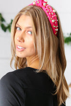 Load image into Gallery viewer, Pink Pearl &amp; Jewels Top Knot Knit Headband
