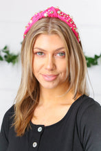 Load image into Gallery viewer, Pink Pearl &amp; Jewels Top Knot Knit Headband

