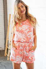 Load image into Gallery viewer, Coral Tie Dye Terry Elastic Waist Pocketed Romper
