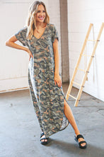 Load image into Gallery viewer, Camo Dolman Capped Sleeve Criss-Cross Back Maxi
